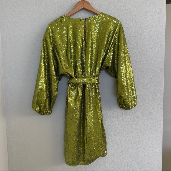Anthropologie Sequin Wrap Dress in Chartruse - Picture 9 of 12